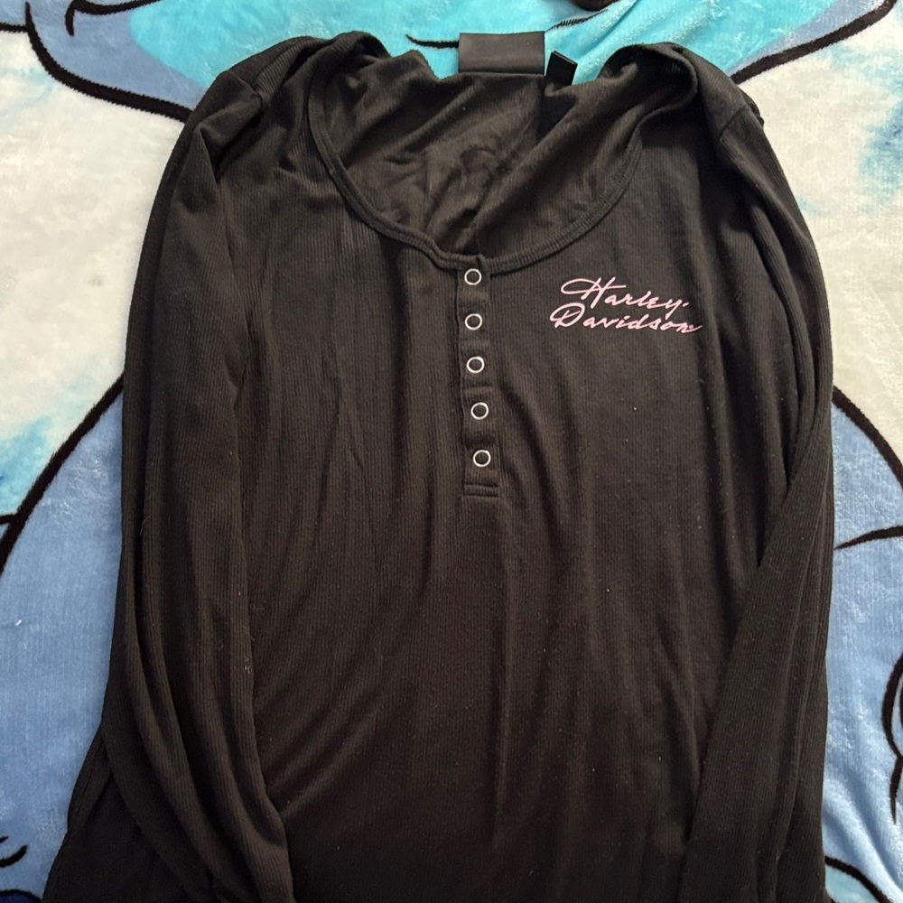 Harley-Davidson Women's Black Long Sleeve Tee with Pink Detail